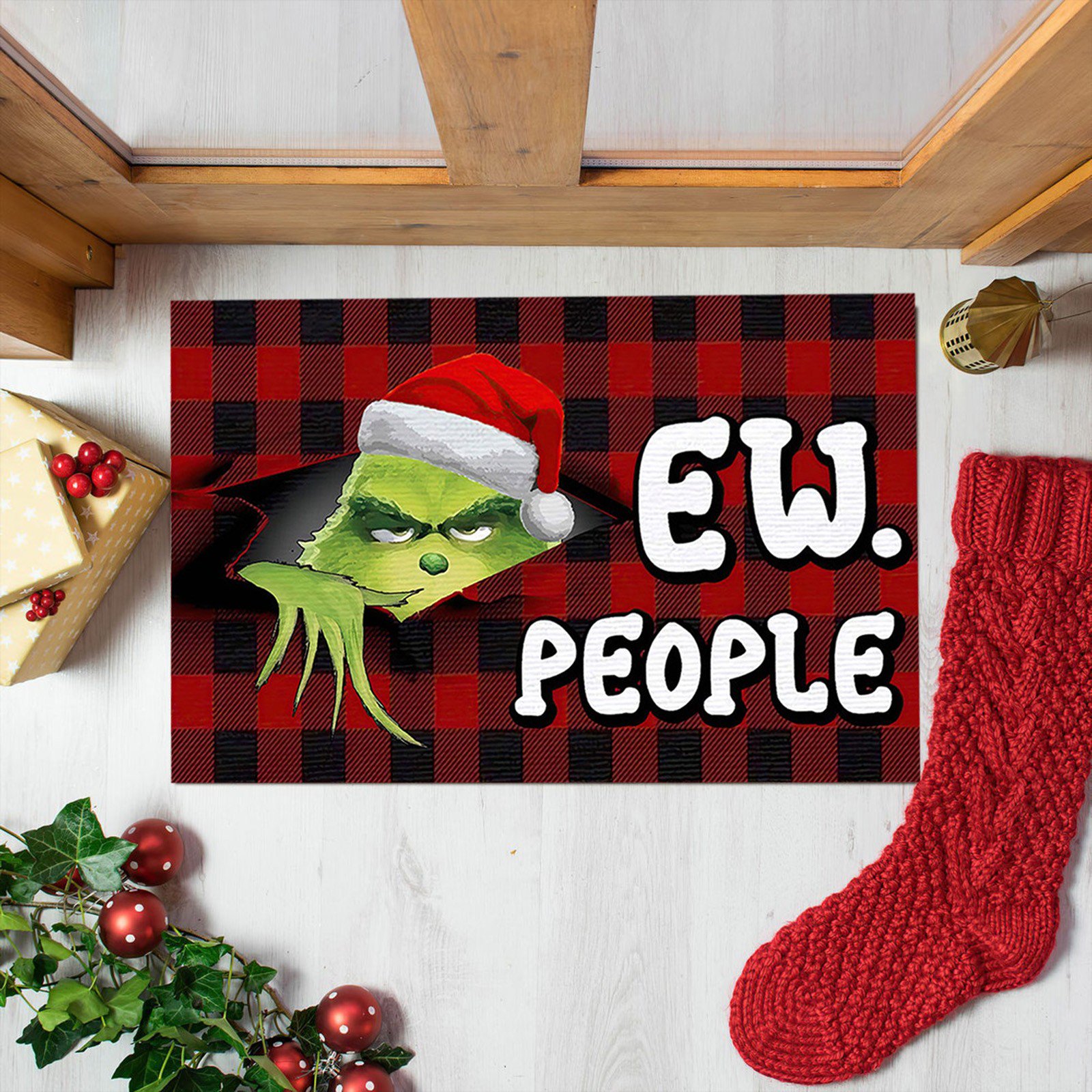 Ew People The Grinch Christmas Doormat