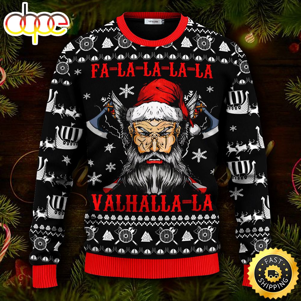 Falalalala Valhallala Cool Santa Viking Ugly Christmas Skull Sweater Christmas
