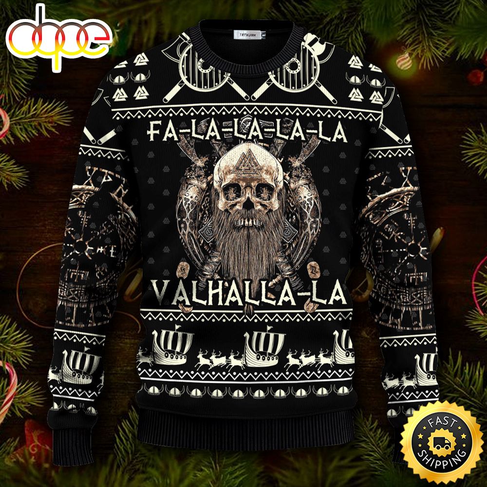 Falalalala Valhallala Viking Ugly Christmas Skull Sweater Christmas