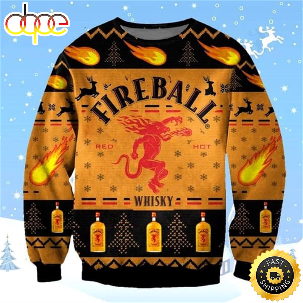 Fireballs Cinnamon Whisky Ugly Christmas Sweater 1