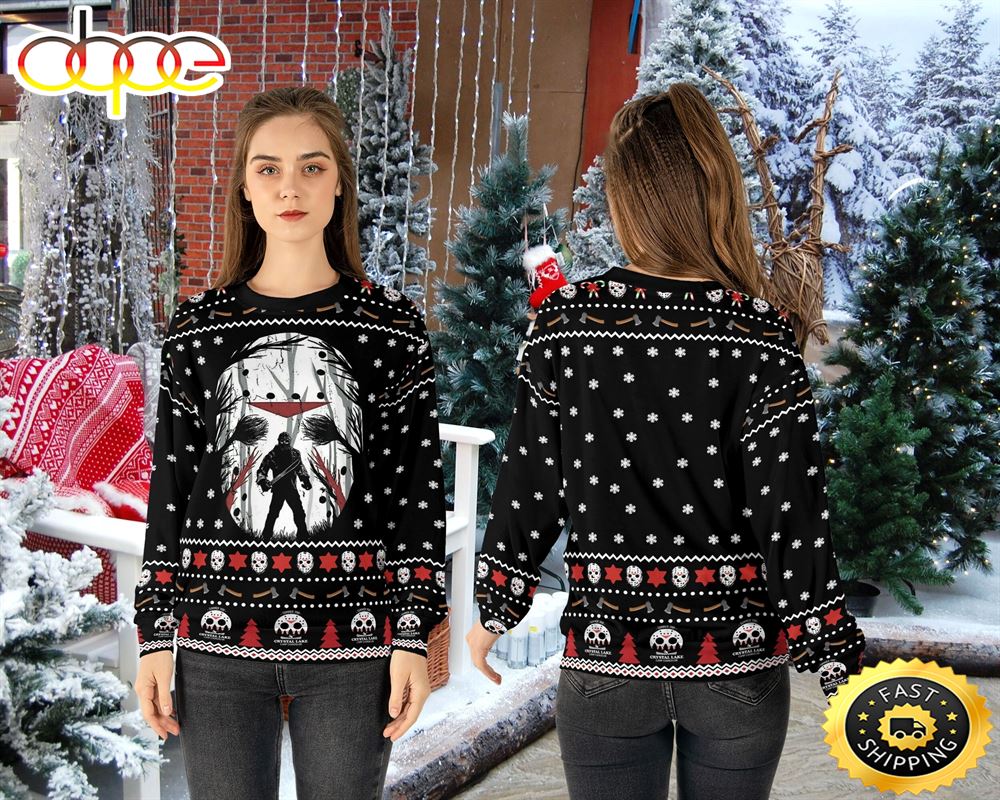 Friday The 13th Horror Movie Michael Myers Jason Vooheers 3D Ugly Christmas Sweater 1