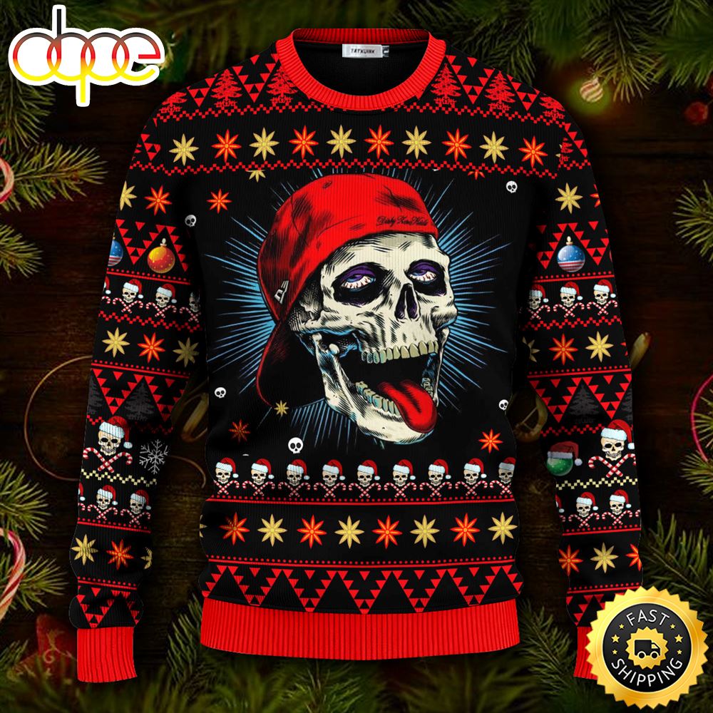 Funny Skull With Cap Skull Ugly Christmas Skull Sweater Christmas