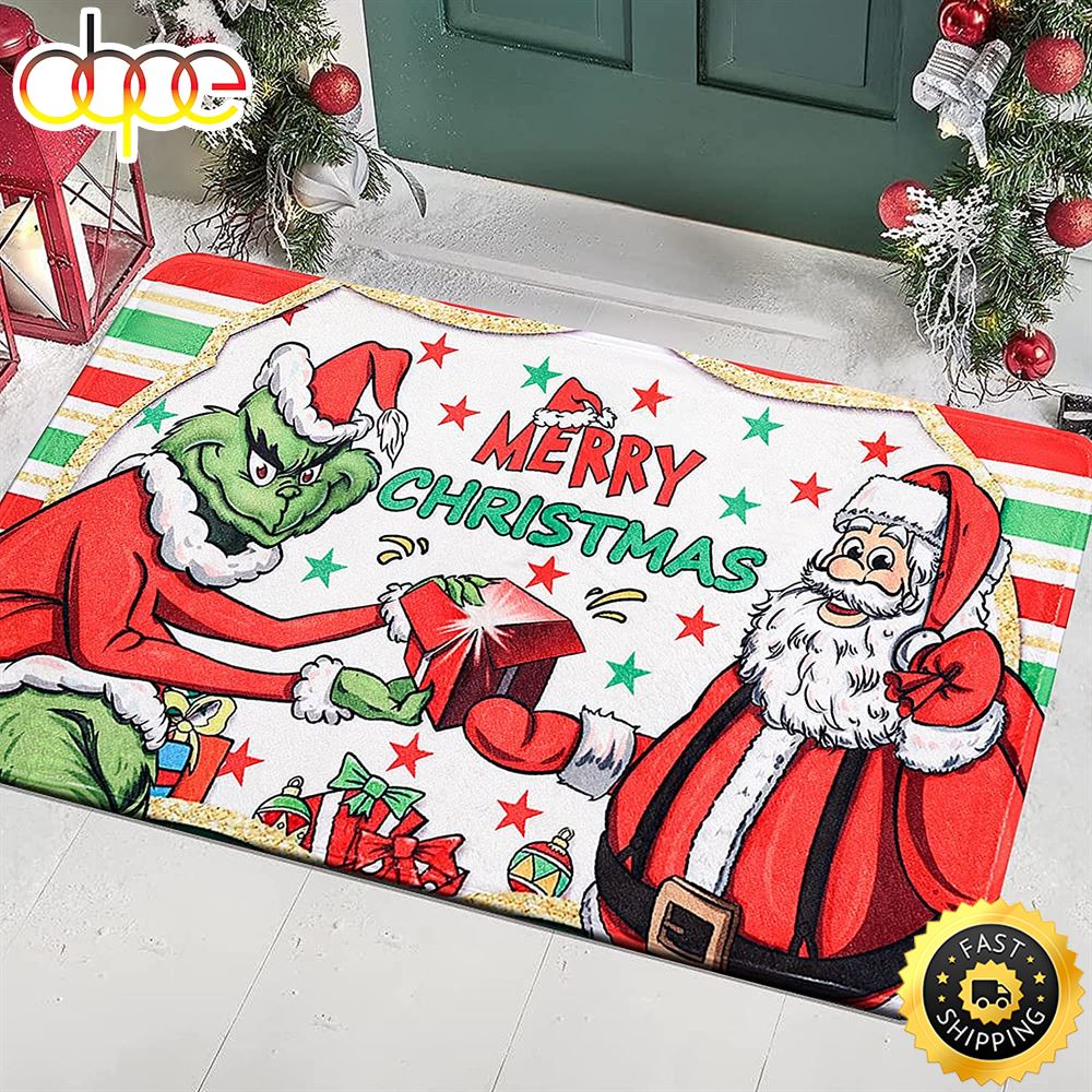 Grinch Santa Merry Christmas The Grinch Doormat