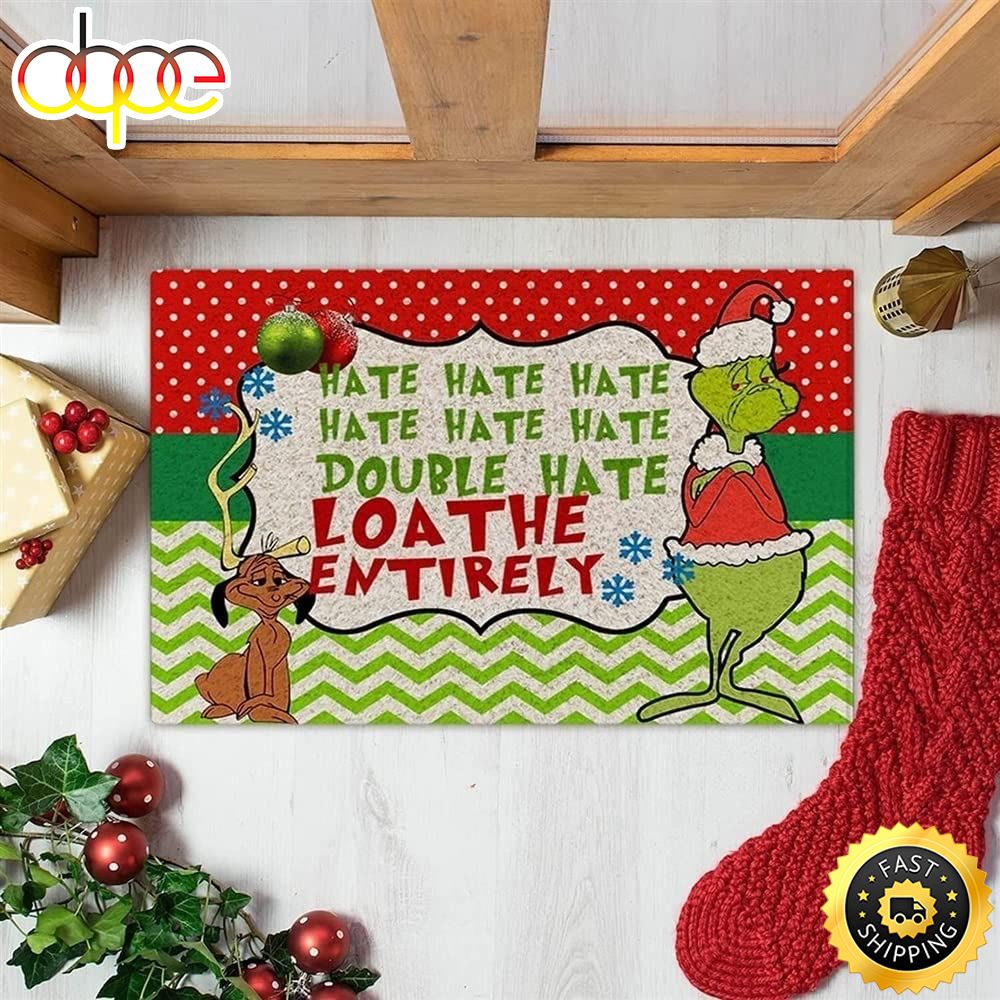 Hate Hate Hate Double Hate Grinch Doormat Christmas Area Rug