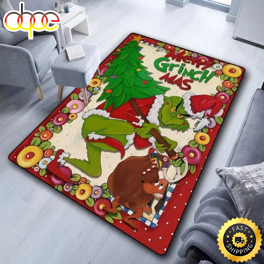 How The Grinch Stole Christmas Pattern Xmas Grinch Area Rug