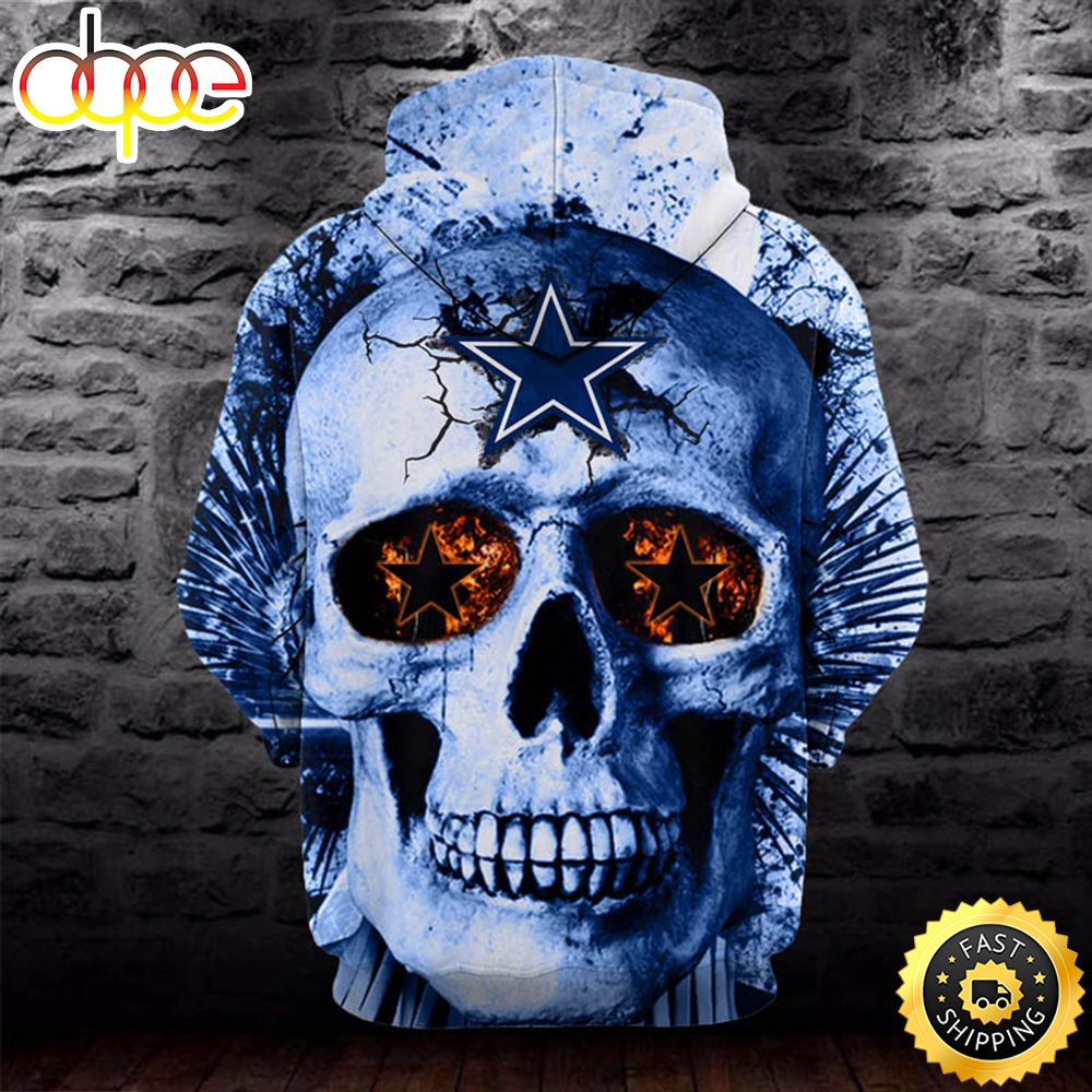 N.F.L.Dallas Cowboys Neon Blue Skull 3D Hoodie All Over Print Shirts