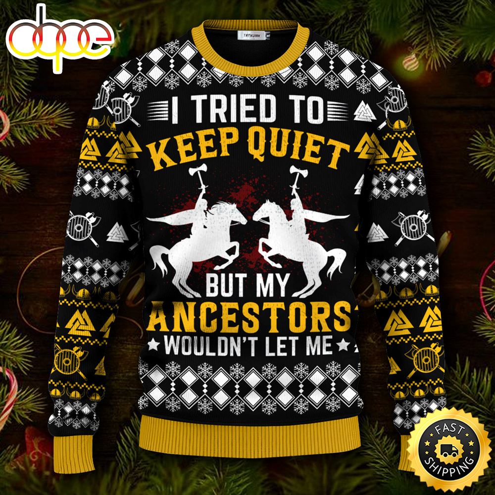 I Tried To Keep Quiet Yellow Viking Ugly Skull Sweater Christmas