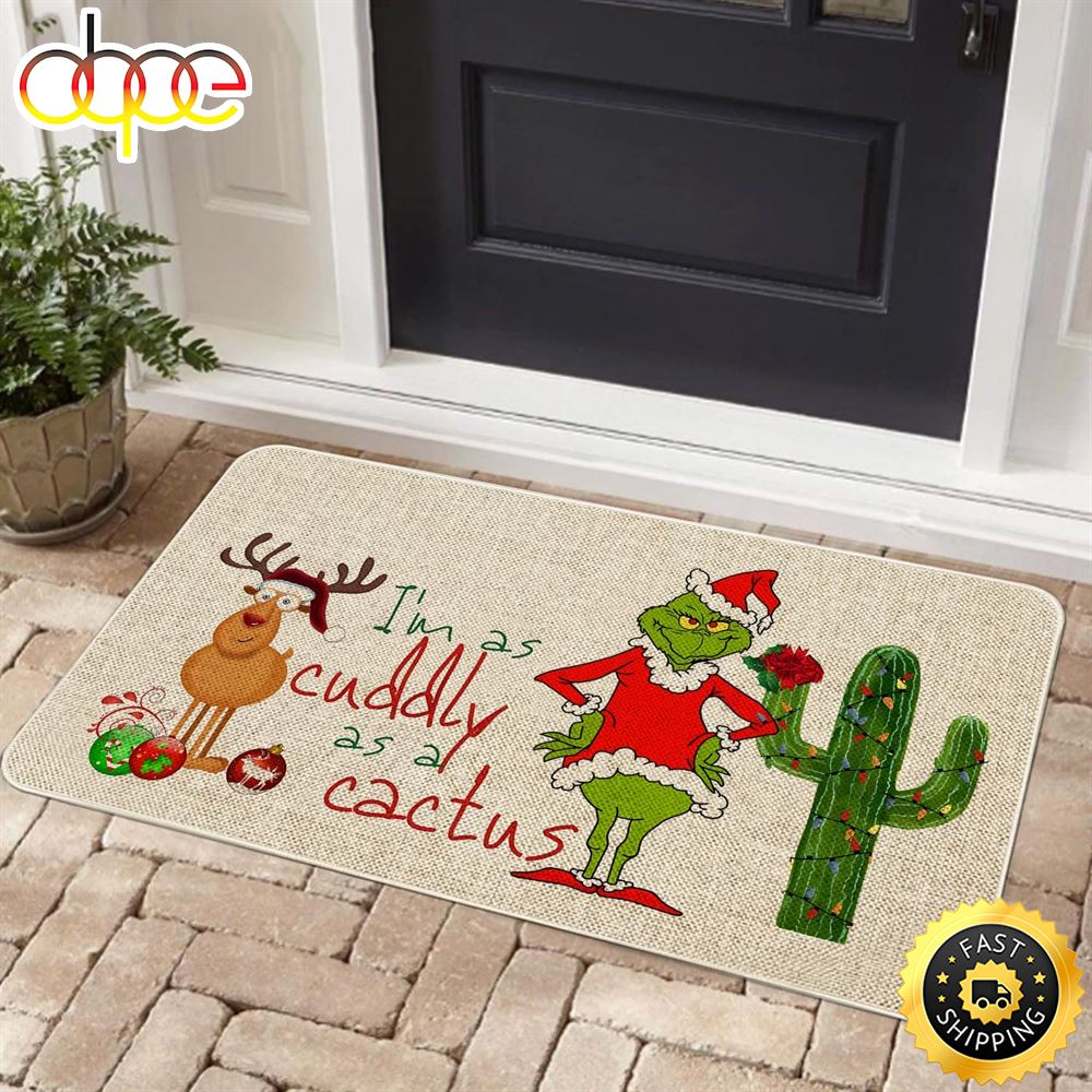 I M As Cuddly As A Cactus The Grinch Doormat Christmas Area Rug
