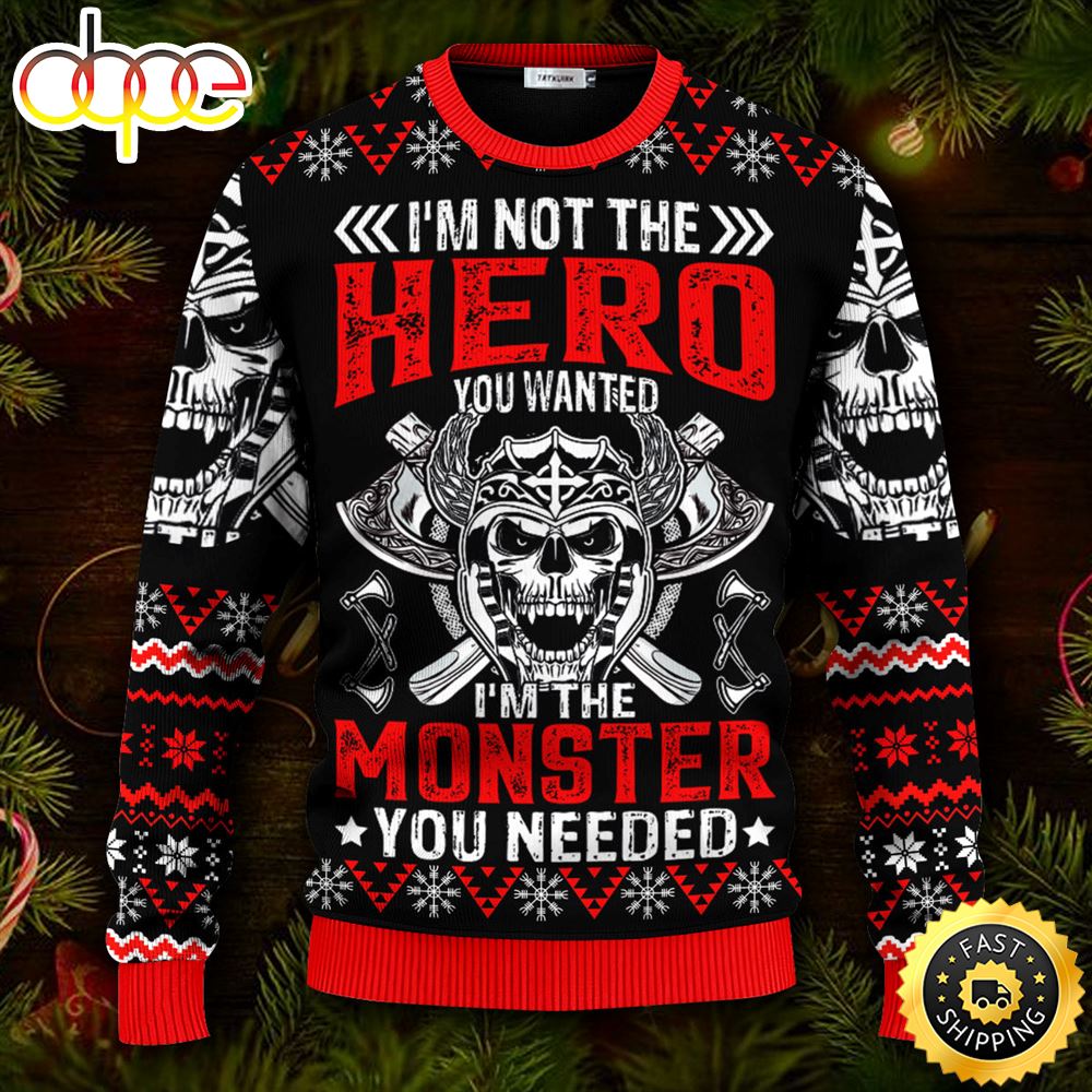 I M Not A Hero You Wanted Viking Ugly Skull Sweater Christmas