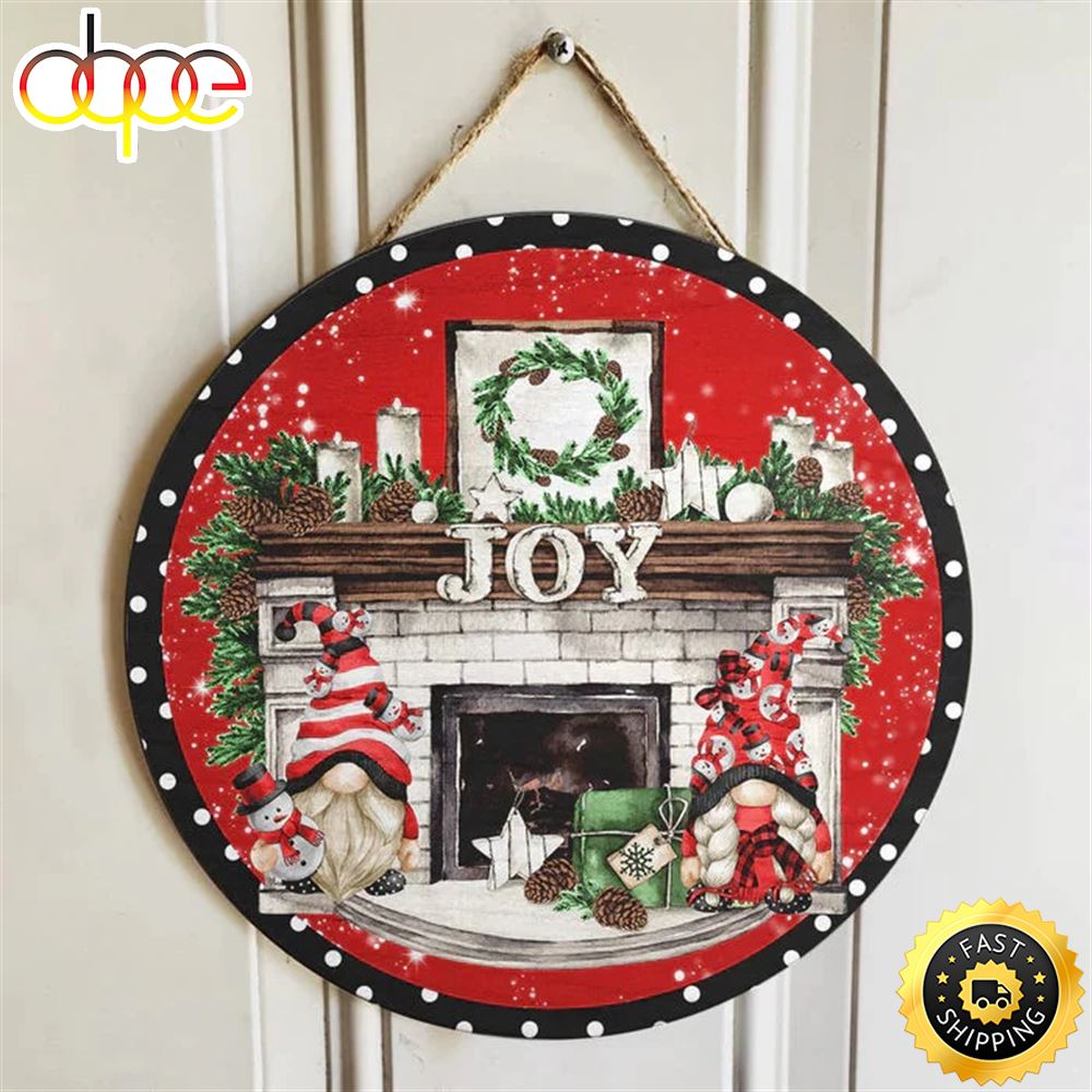 Joy Gnomies Fireplace Polka Dots Merry Christ Mas Joy Christmas Sign