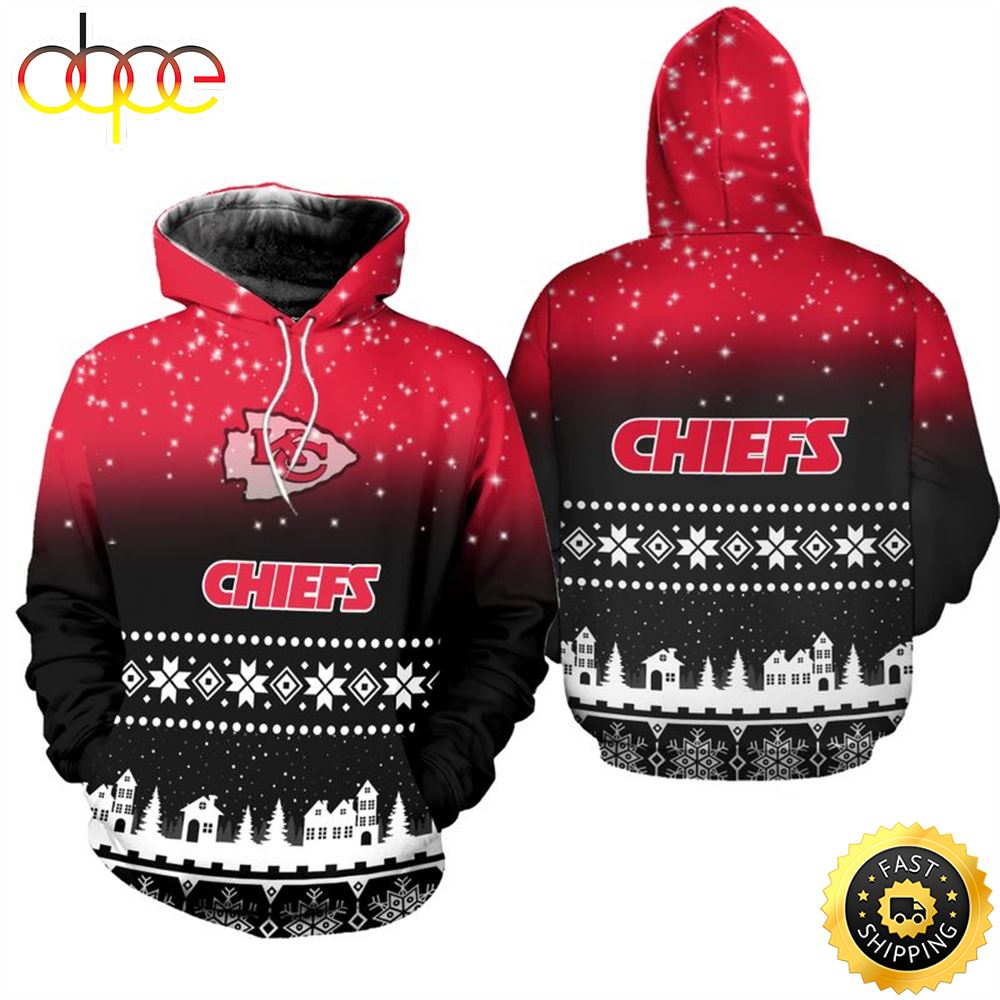 Kansas City Chiefs Christmas Pattern Red ANd Black Football NFL All Over Print Christmas Shirt