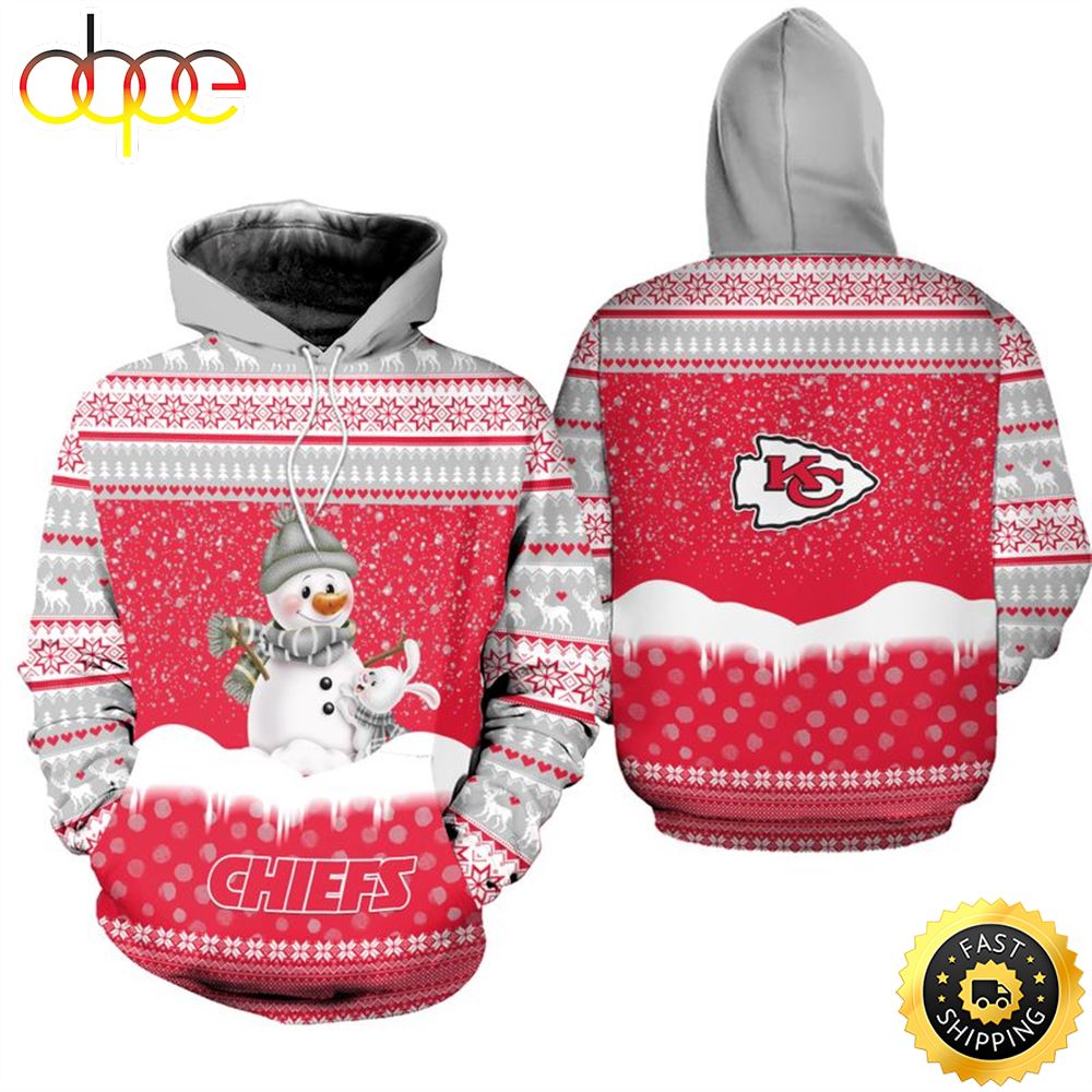 Kansas City Chiefs Christmas Pattern Snowman Football NFL All Over Print Hoodie Shirt