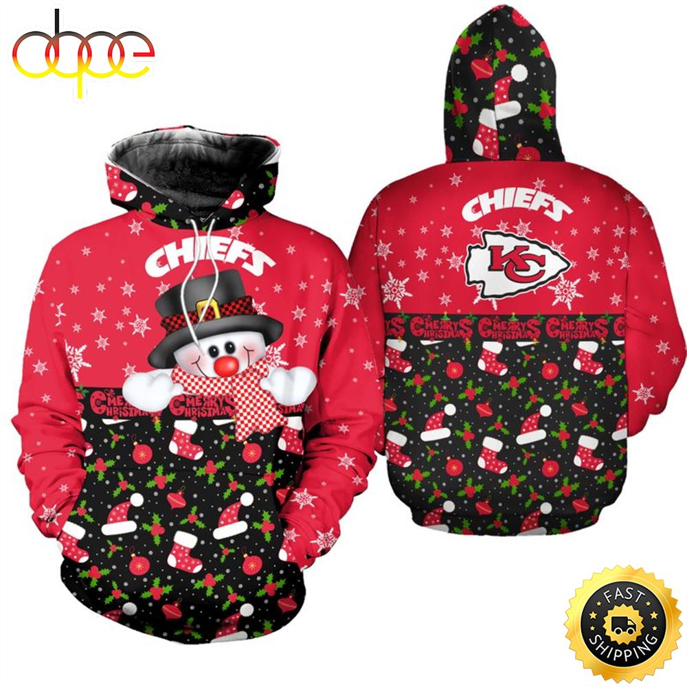 Kansas City Chiefs Christmas Snowman Football NFL All Over Print Hoodie Shirt