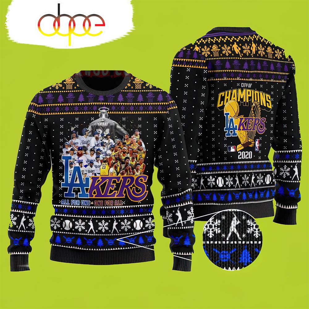 LA Dodgers And Lakers All Team City Of Champions Lakers Christmas Sweater