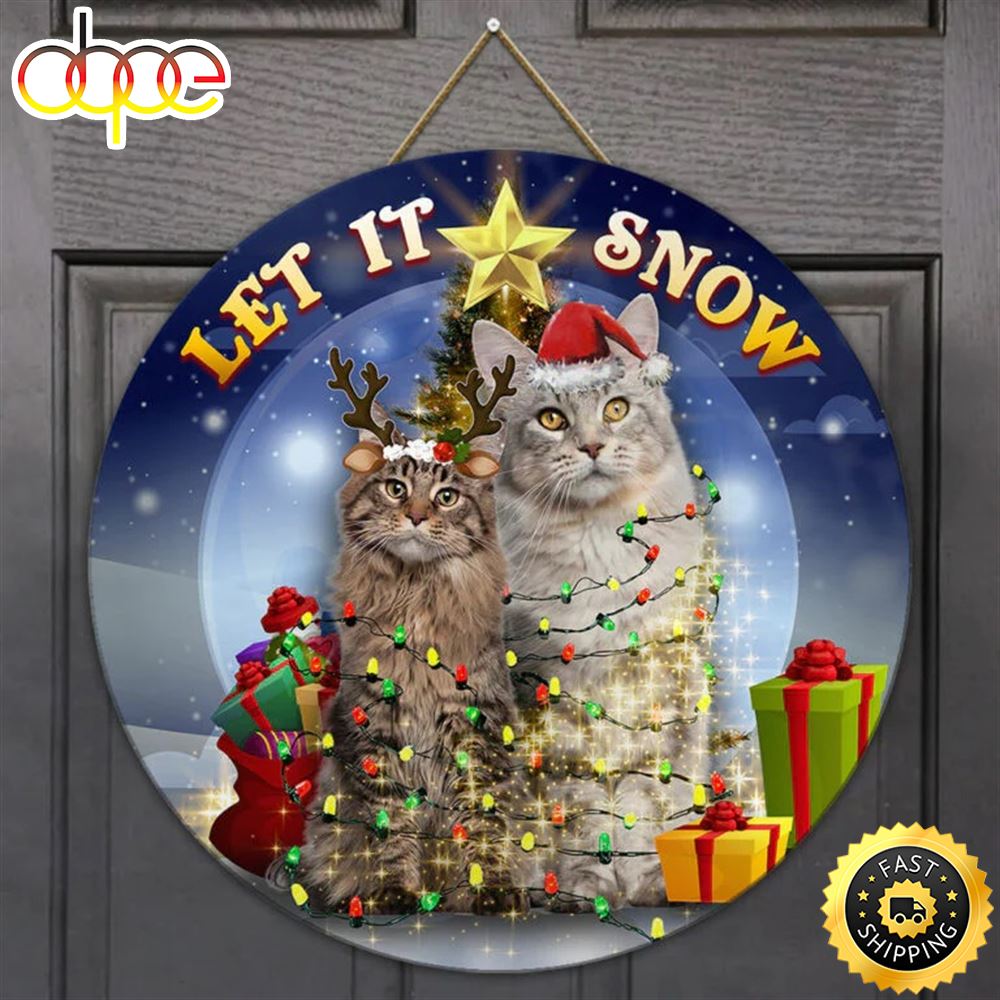 Let It Snow Cat Merry Christmas 2022 Cat Christmas Sign