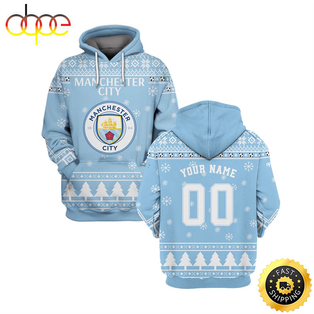 Manchester City Custom Name Number Christmas Football Christmas Hoodie All Over Print Shirt