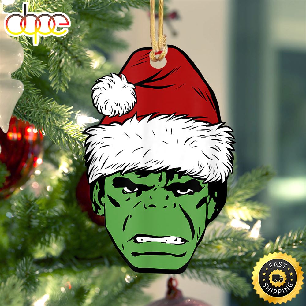 Marvel Hulk Santa Hat Happy Holidays Portrait Marvel Christmas Ornaments