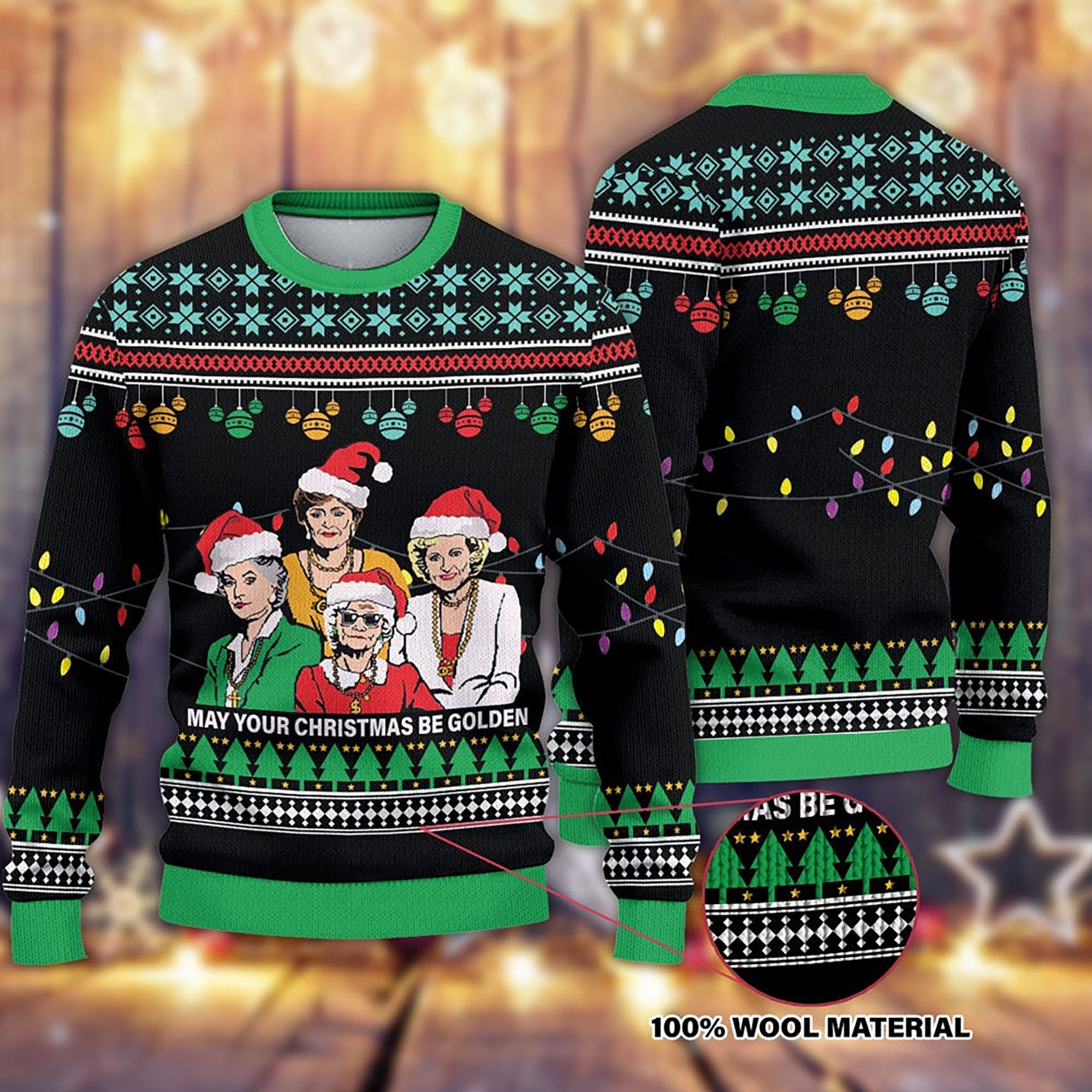 May Your Christmas Be Golden Knitted Ugly Sweater 1