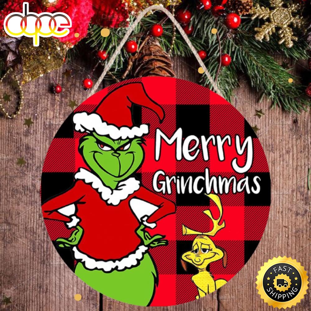 Merry Christmas Grinch 2022 Red And Black Checkered Pattern Grinch Merry Christmas Sign