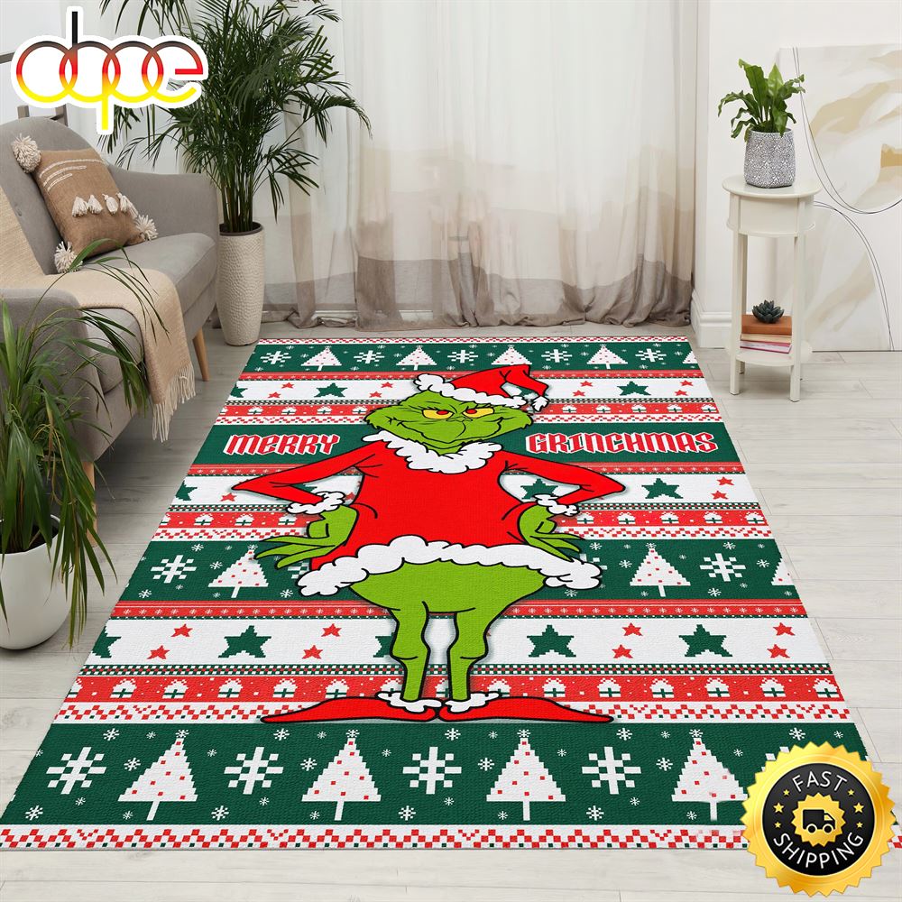 Merry Grinchmas Ugly Sweater Pattern Xmas Home Grinch Rug