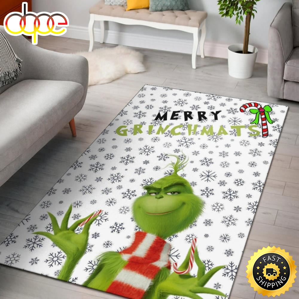 Merry Grinchmats Grinch Smiling Candy Cane Gift The Grinch Rug