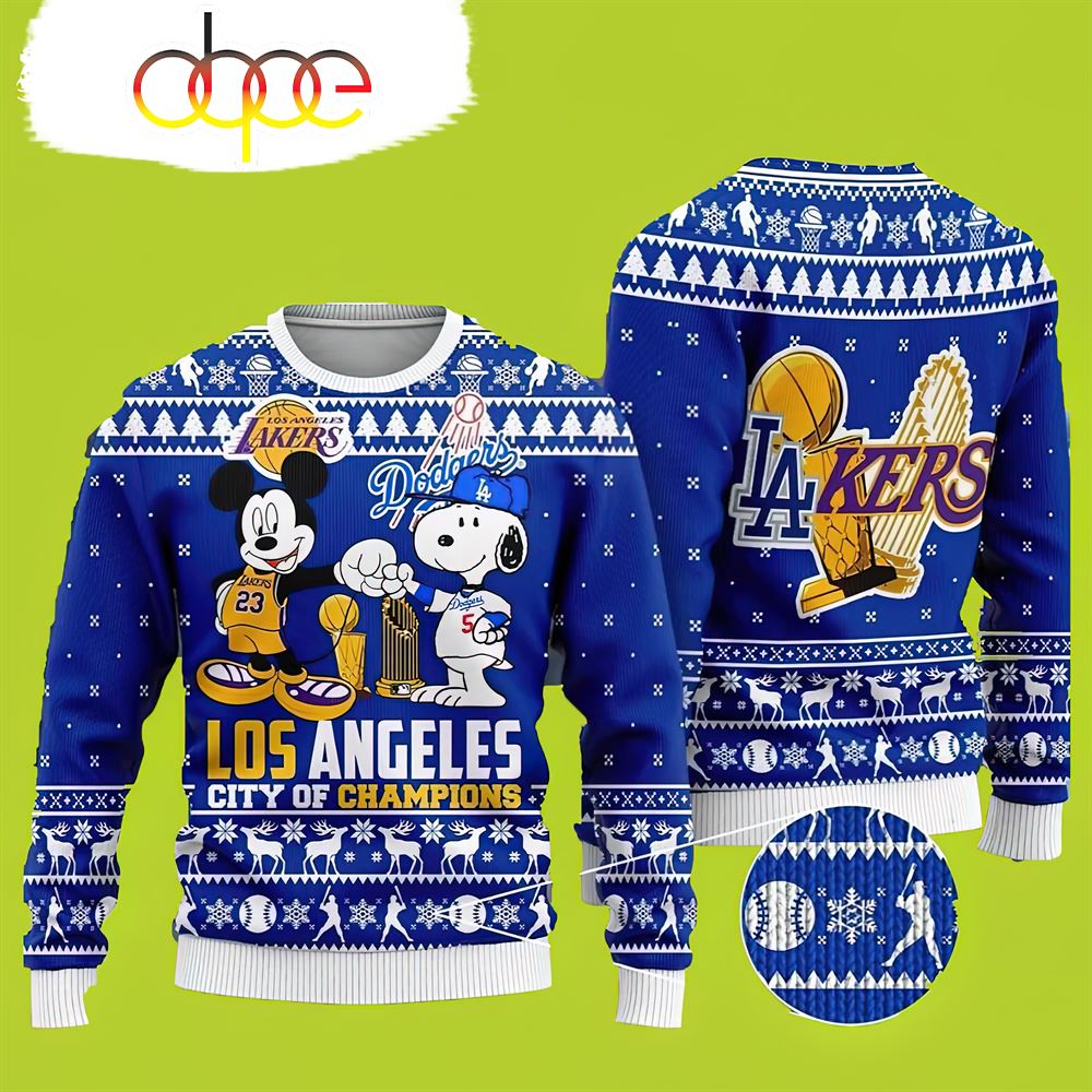Mickey Mouse Los Angeles Lakers And Snoopy Lakers Christmas Sweater