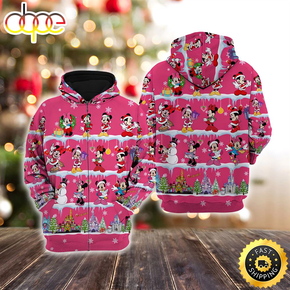 Minnie Mouse Pink Christmas Disney Christmas Hoodie All Over Print Shirts