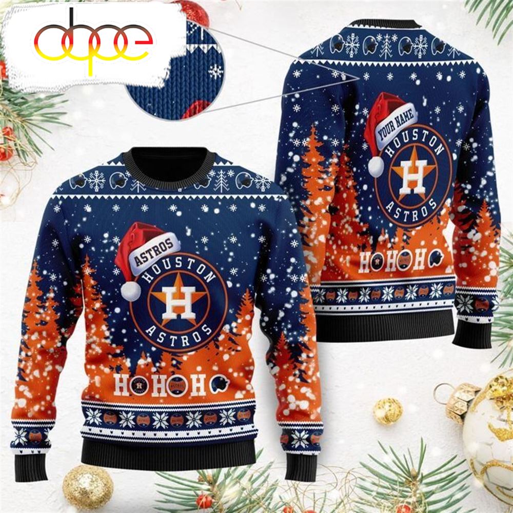 Mlb Houston Astros Custom Name Santa Claus Hat Ho Ho Ho 3d Wool Sweater