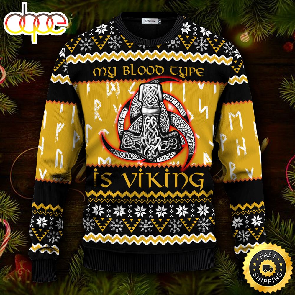 My Blood Type Is Viking Ugly Christmas Skull Sweater Christmas