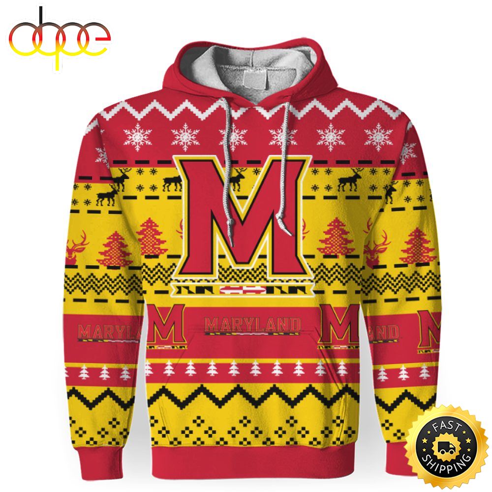 NCAA Maryland Terrapins Red Yellow Christmas Football Christmas Hoodie All Over Print Shirt