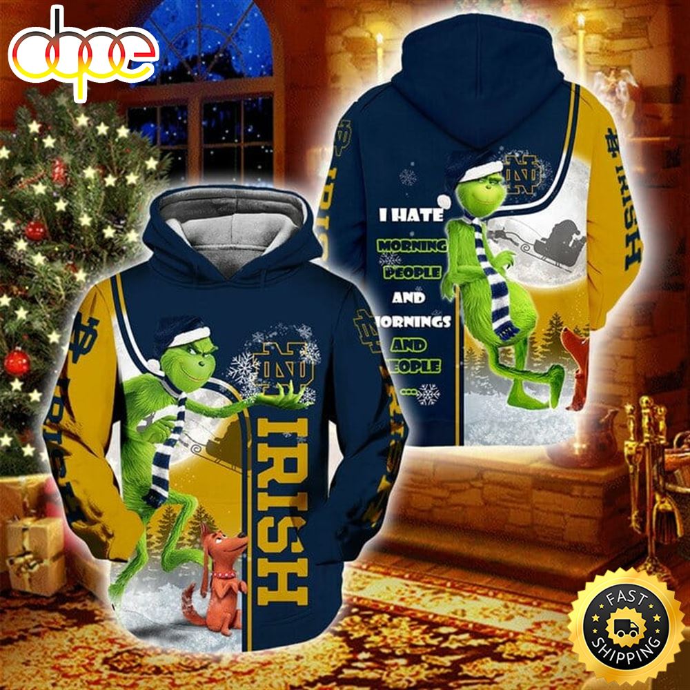 NCAA Notre Dame Fighting Irish The Grinch Christmas Football Christmas Hoodie All Over Print Shirt