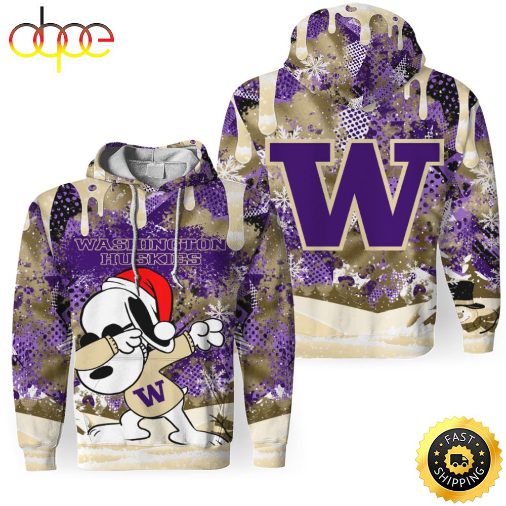 NCAA Washington Huskies Snoopy Christmas Football Christmas Hoodie All Over Print Shirt