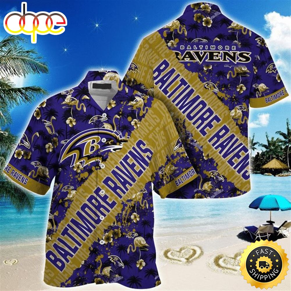NFL Baltimore Ravens Purple Gold Blue NFL Hawaiian Shirt