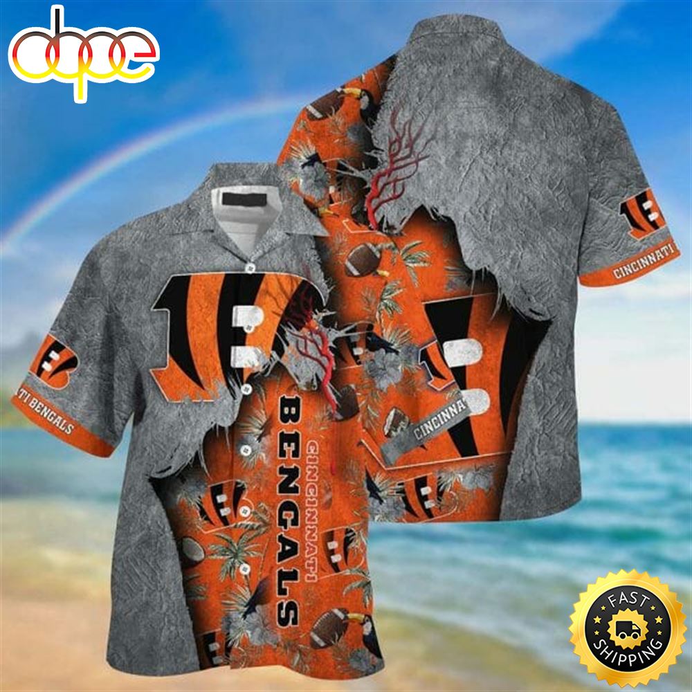 NFL Cincinnati Bengals Grey Orange Hawaiian Shirt