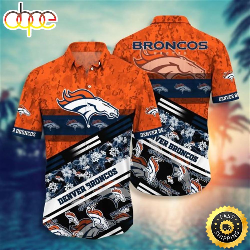 NFL Denver Broncos Tropical Flowers Orange NFL Football Hawaiian Shirt