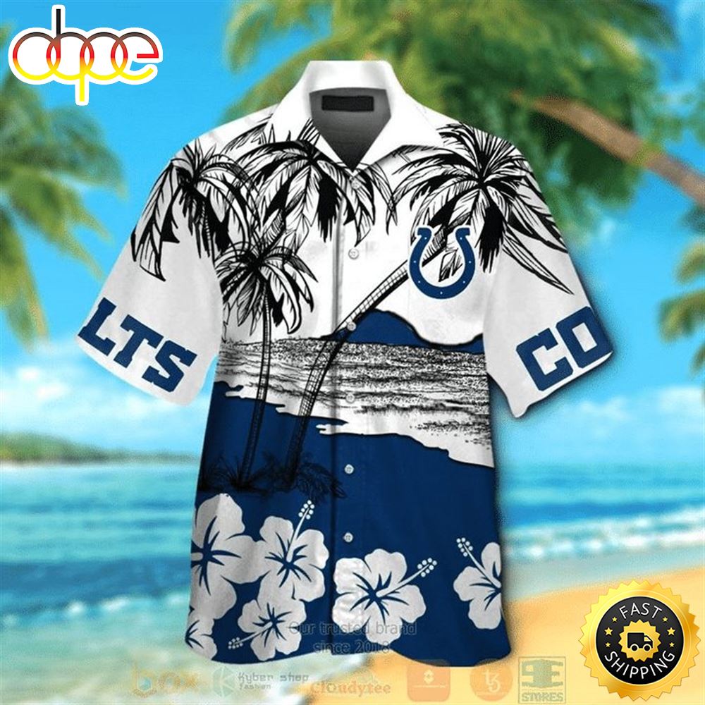 NFL Indianapolis Colts Coconut Tree Blue Hawaiian Shirt