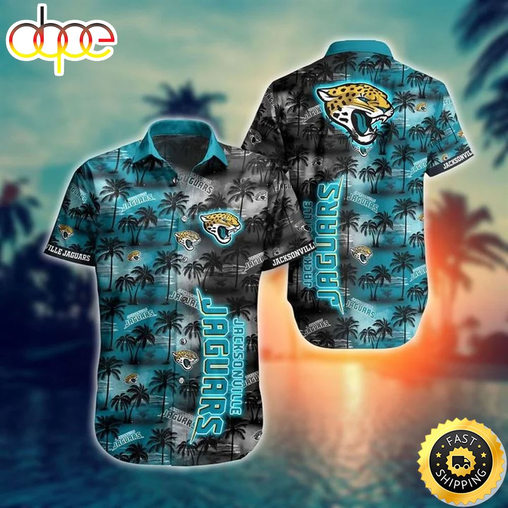 NFL Jacksonville Jaguars Coconut Tree Teal Grey Hawaiian Shirt