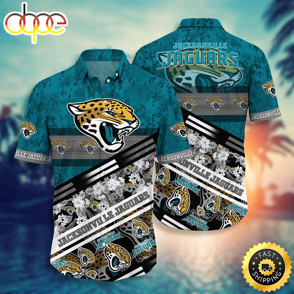 NFL Jacksonville Jaguars Teal Flower NFL Football Hawaiian Shirt