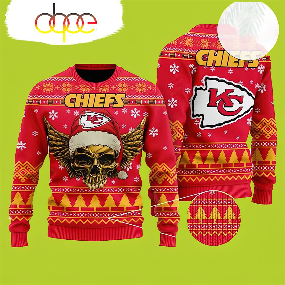 NFL Kansas City Chiefs Sweater Skull Xmas