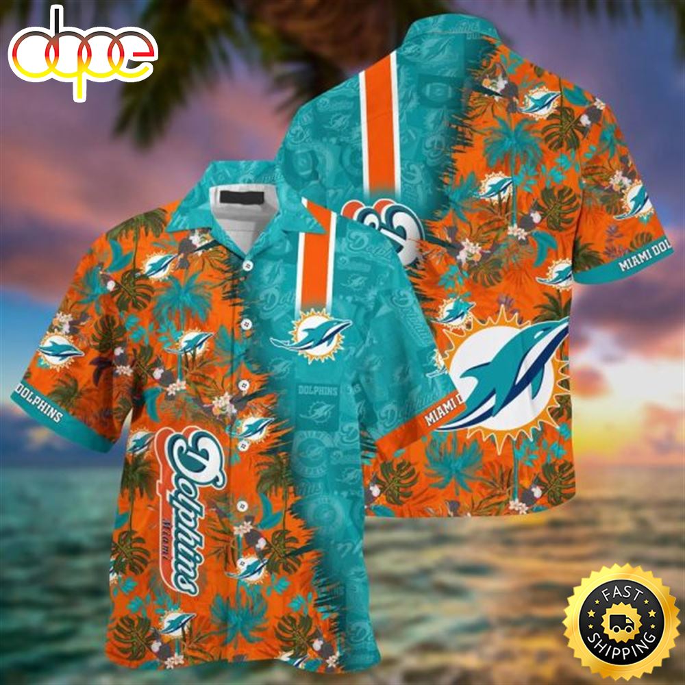 NFL Miami Dolphins Coconut Tree Aqua Orange Hawaiian Shirt