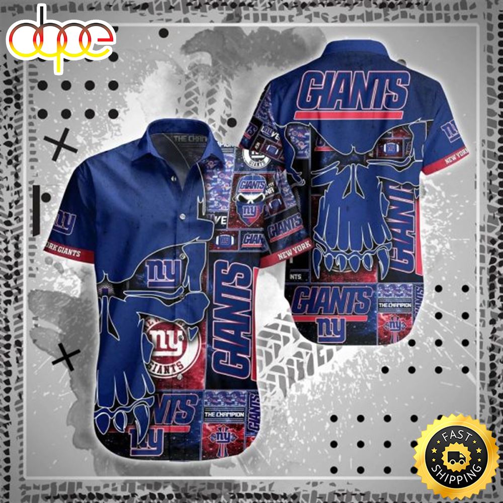 NFL New York Giants Punisher Skull Navy Blue Hawaiian Shirt