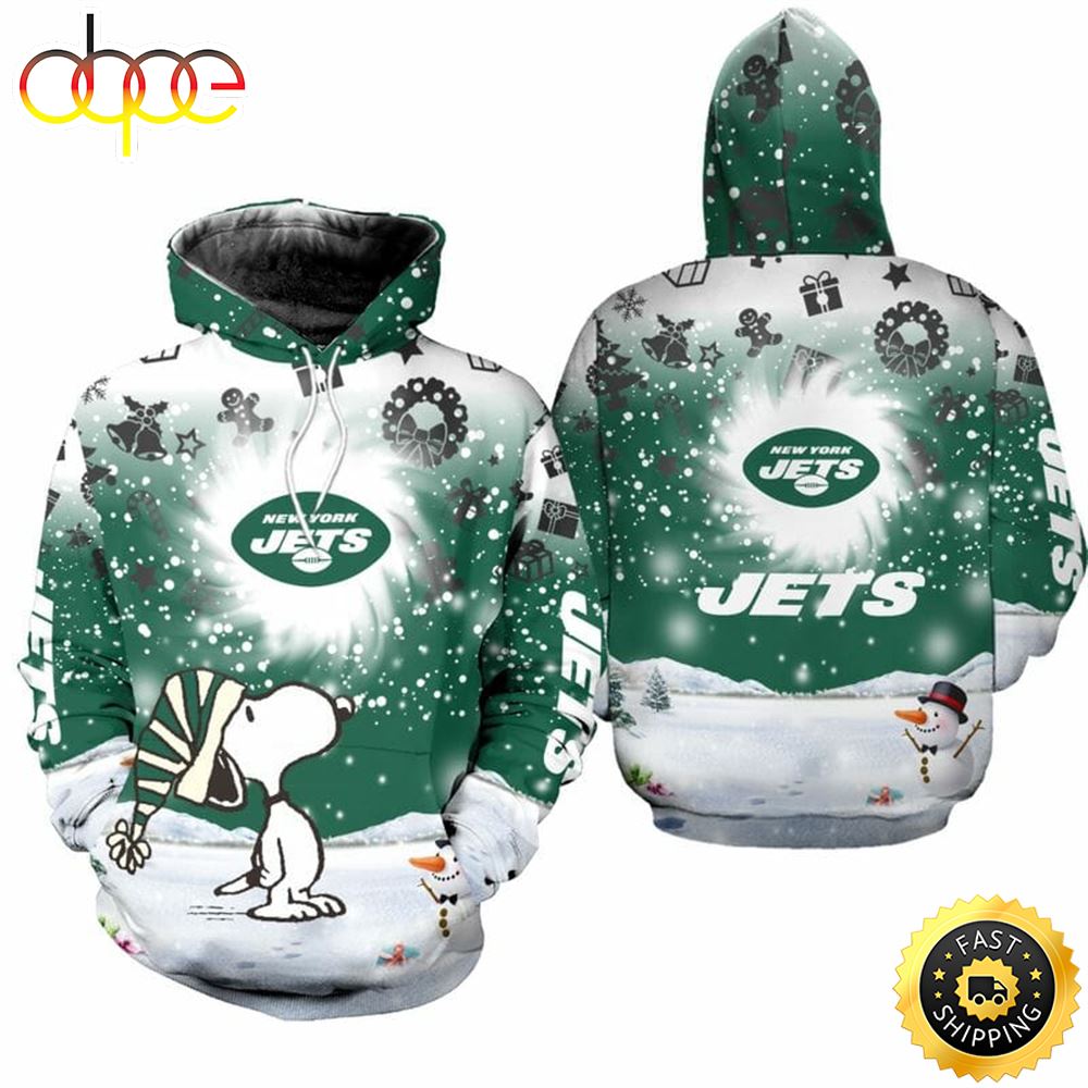 NFL New York Jets Snoopy Green Christmas Football Christmas Hoodie All Over Print Shirt