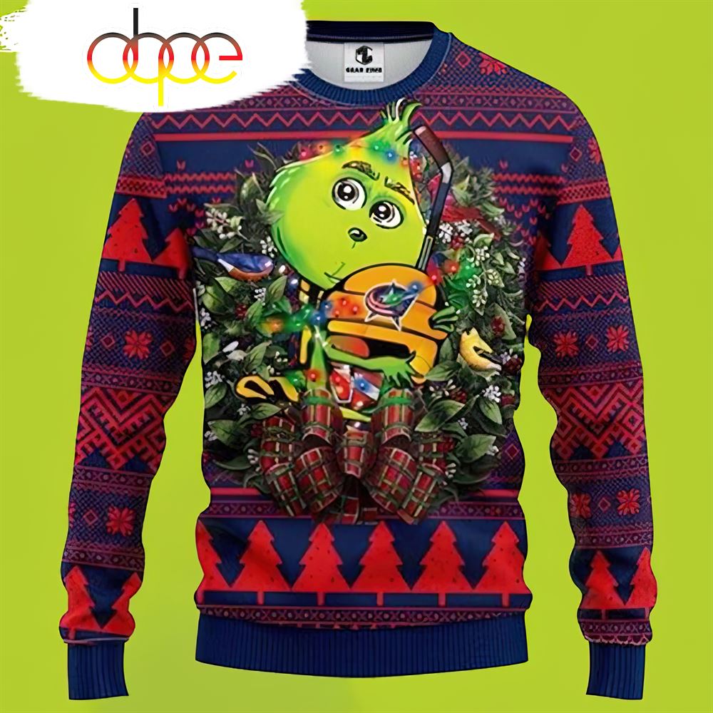 Nhl Columbus Blue Jackets Grinch Hug Christmas Sweater