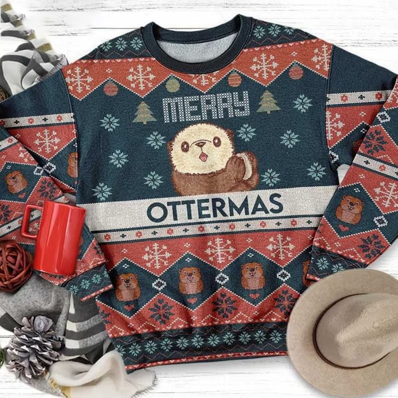 Otter Merry Ottermas Ugly Christmas Sweater 1