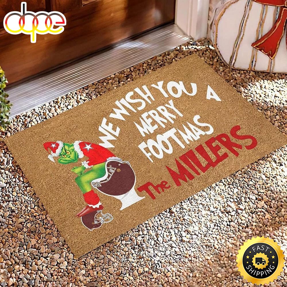 Personalised Name Grinch Rug We Wish You A Merry Footmas Christmas Doormat