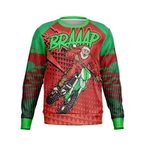 Personalized BRAAAP Santa Motorcycle Ugly Christmas Sweater 1