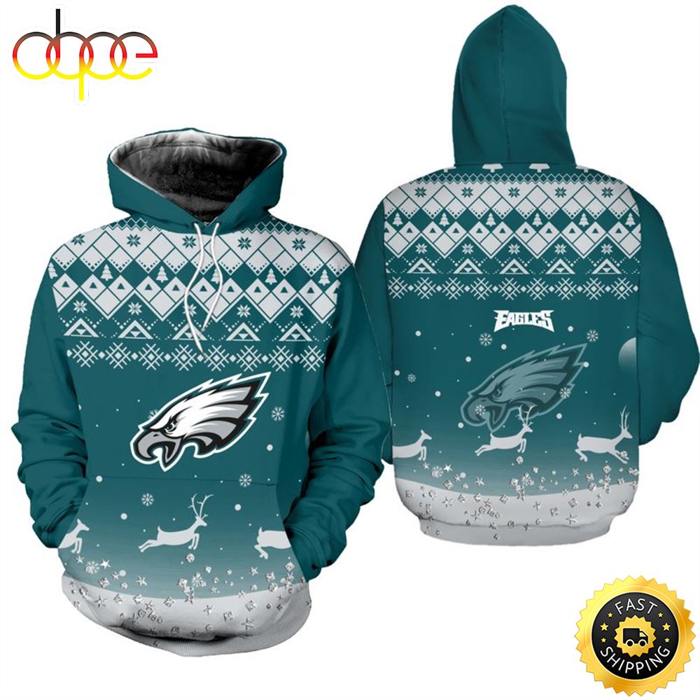 Philadelphia Eagles Christmas Pattern Reindeer Football NFL All Over Print Hoodie Shirt
