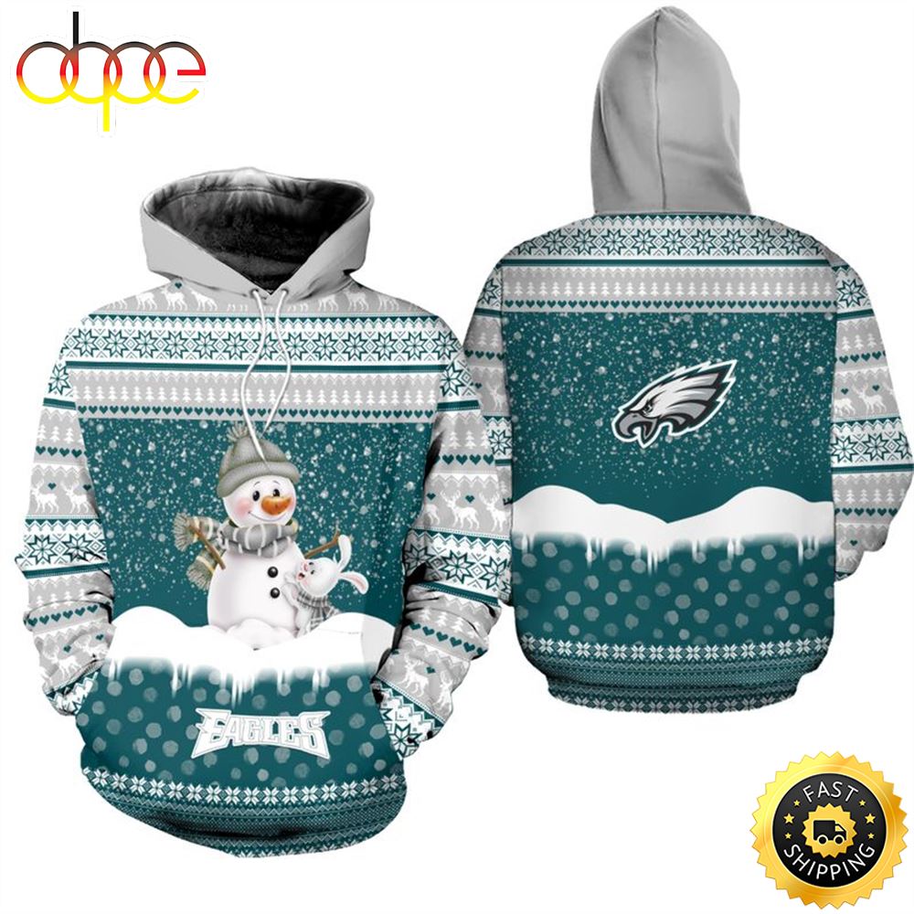 Philadelphia Eagles Christmas Pattern Snowman Football NFL All Over Print Hoodie Shirt