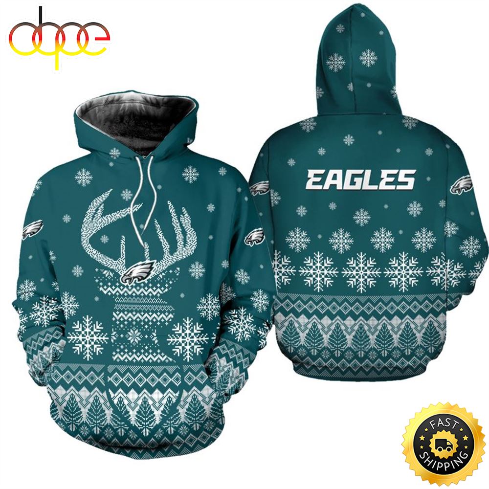 Philadelphia Eagles Christmas Reindeer Bombers Football NFL All Over Print Hoodie Shirt