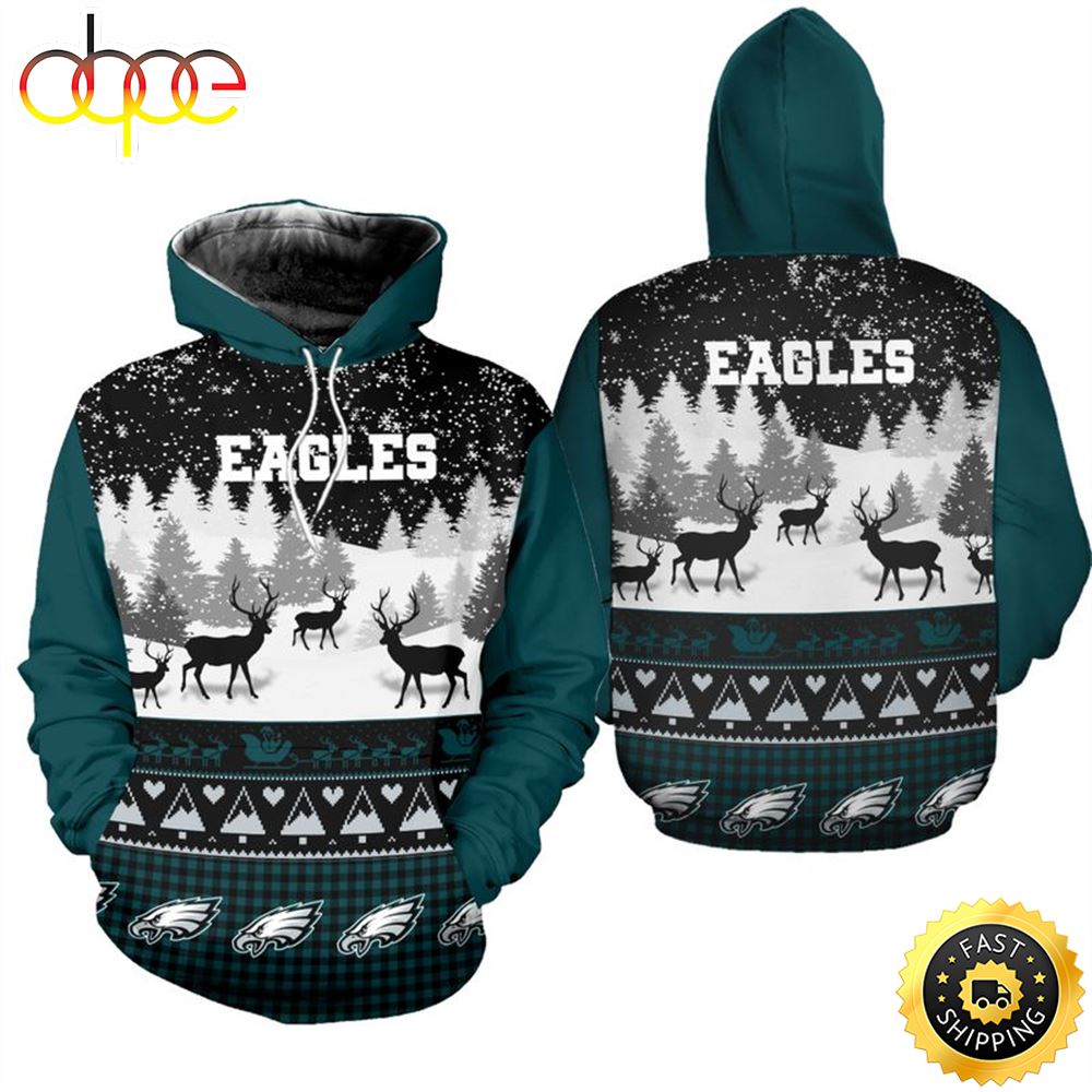 Philadelphia Eagles Christmas Reindeer Football NFL All Over Print Hoodie Shirt